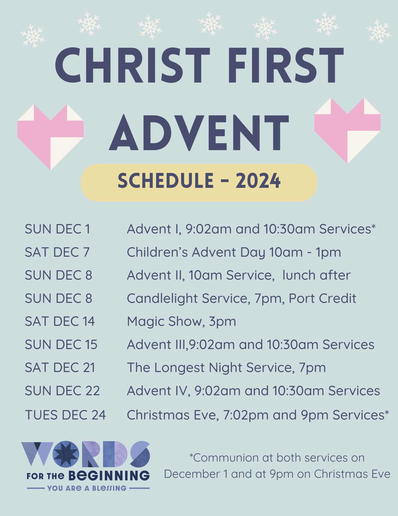 The Advent 2024 schedule for Christ First